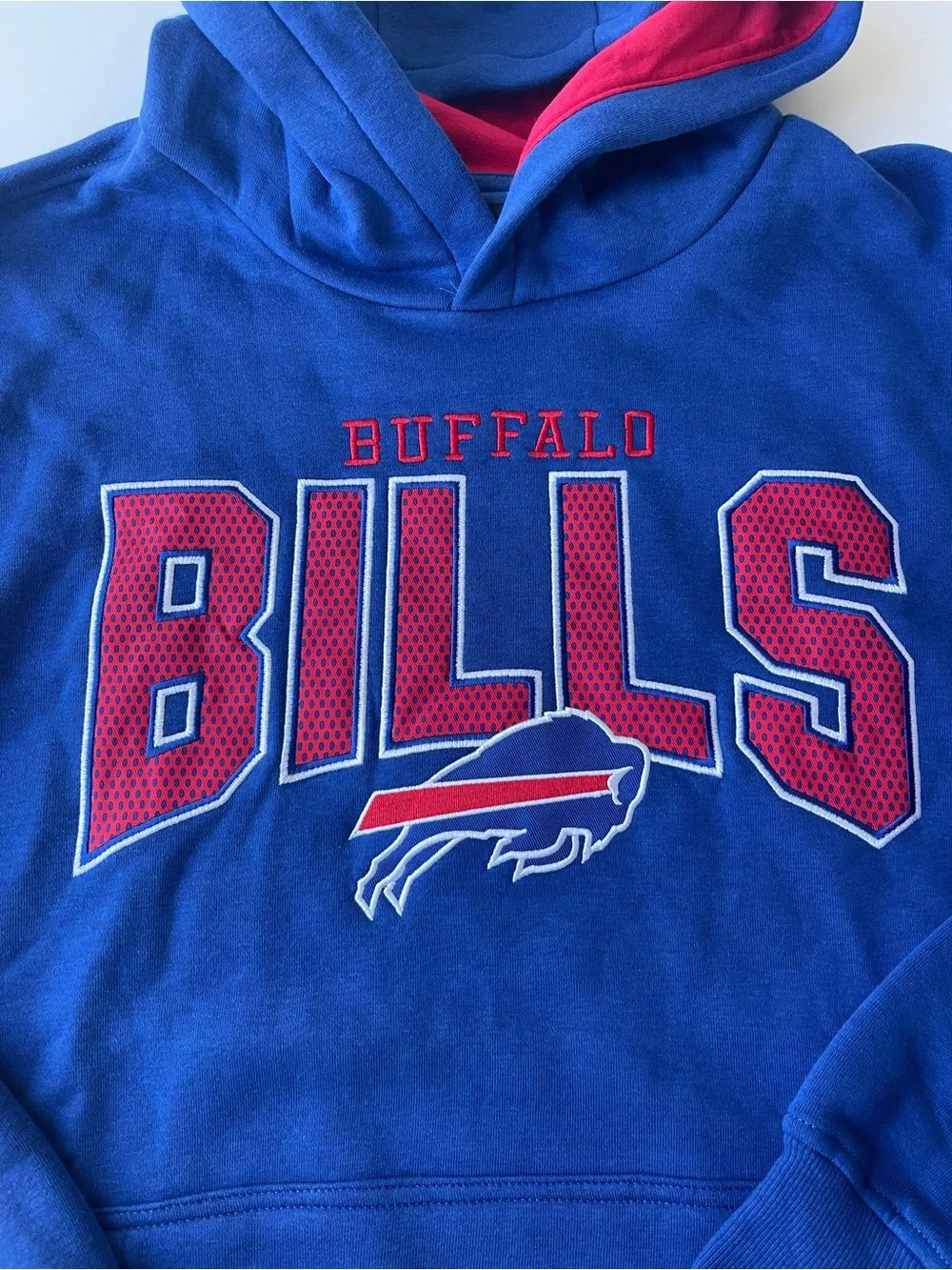 Buffalo Bills Hoodie (Men’s Size L) NFL Sweatshirt Red Blue Patches Like New